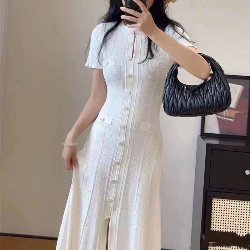 French Elegant Crewneck Knitted Dress