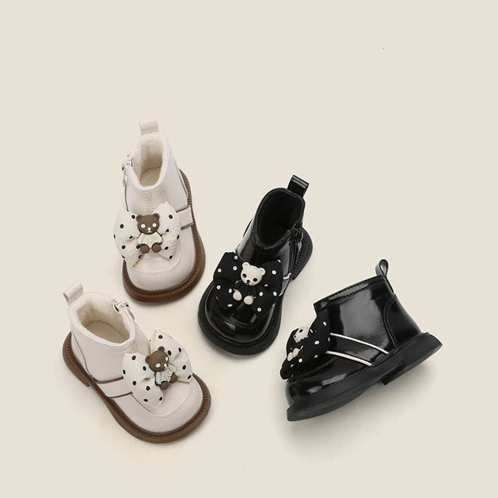 Girls' Solid Color Round Toe Small Leather Shoes For Toddlers