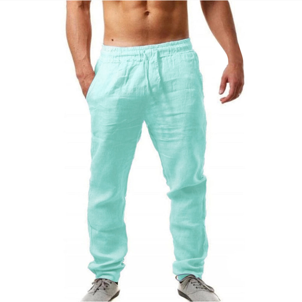 Mens Breathable Cotton Linen Casual Trousers