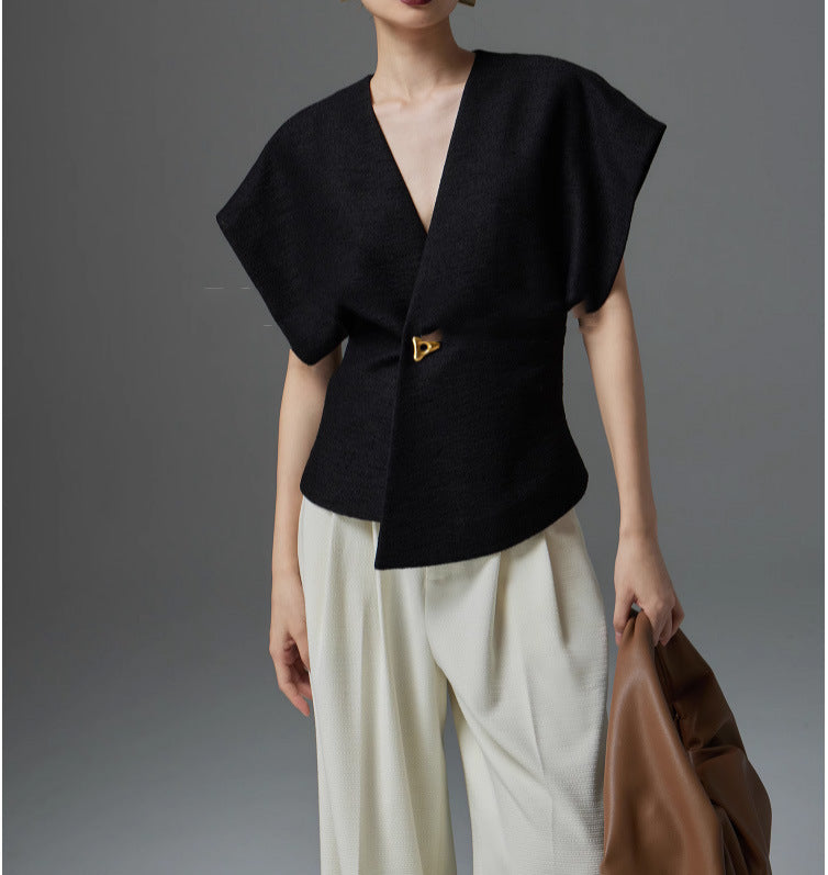Asymmetric Single Button Sleeveless Vest