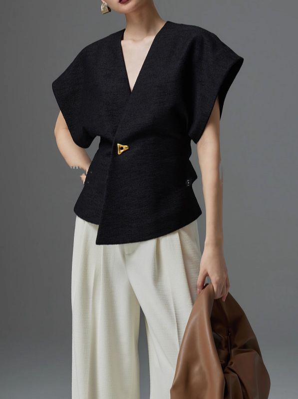 Asymmetric Single Button Sleeveless Vest