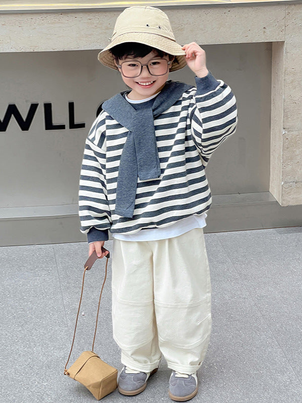 Shawl sweatshirt three-piece set for baby boys