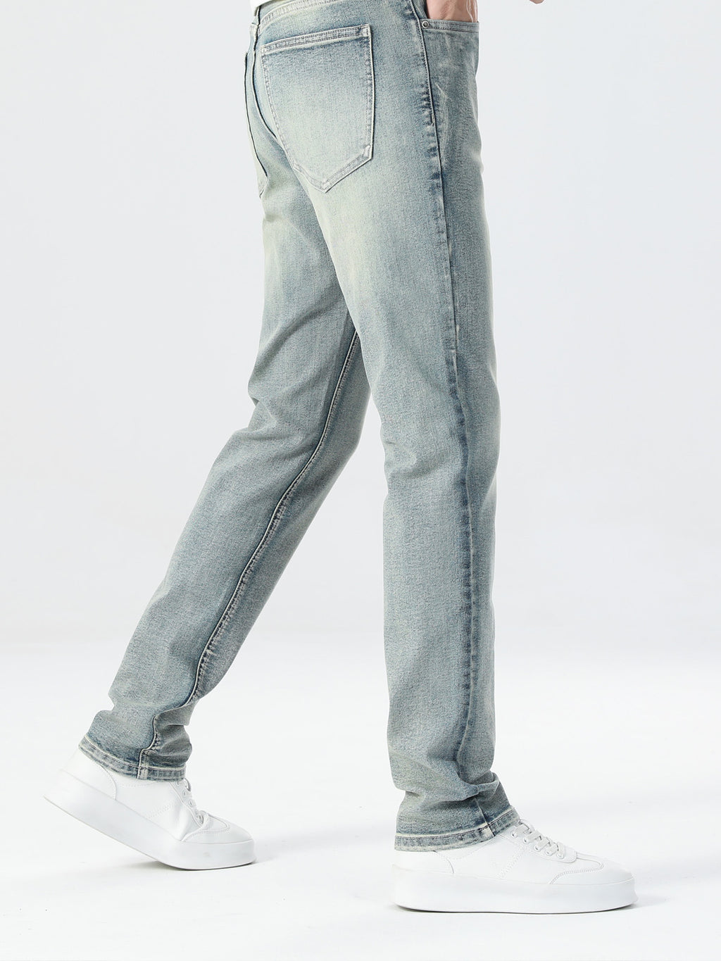 Mens Summer Elastic Straight Leg Jeans