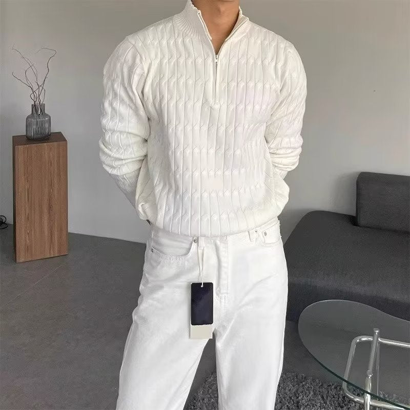 Mens Half Zip Acetate Sweater Slim Fit Long Sleeve
