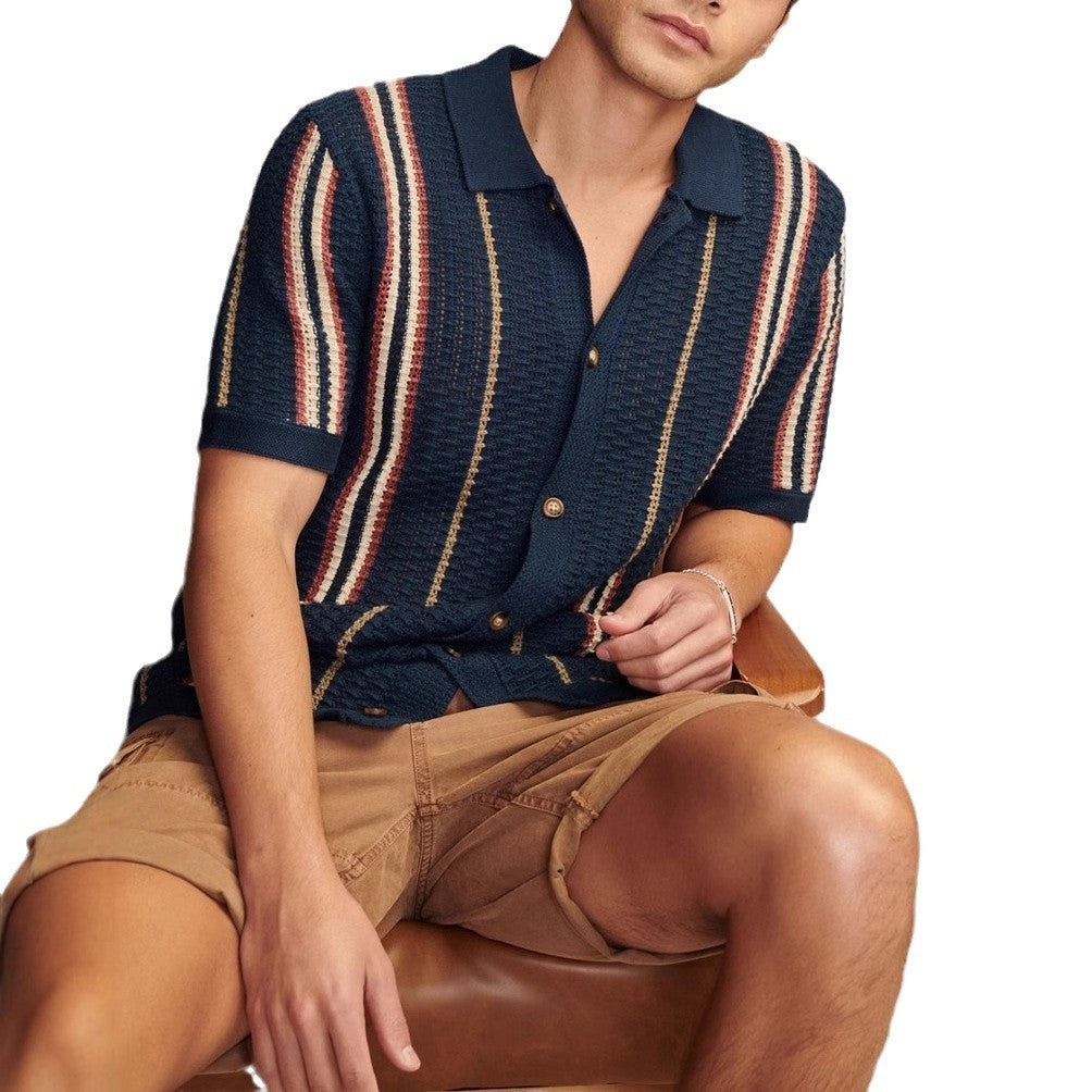 Mens Hollow Knitted Polo Shirt
