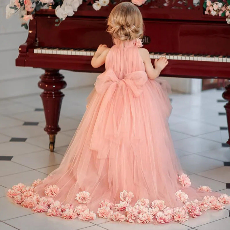 Sleek Sleeveless Train Runway Dress For Girls
