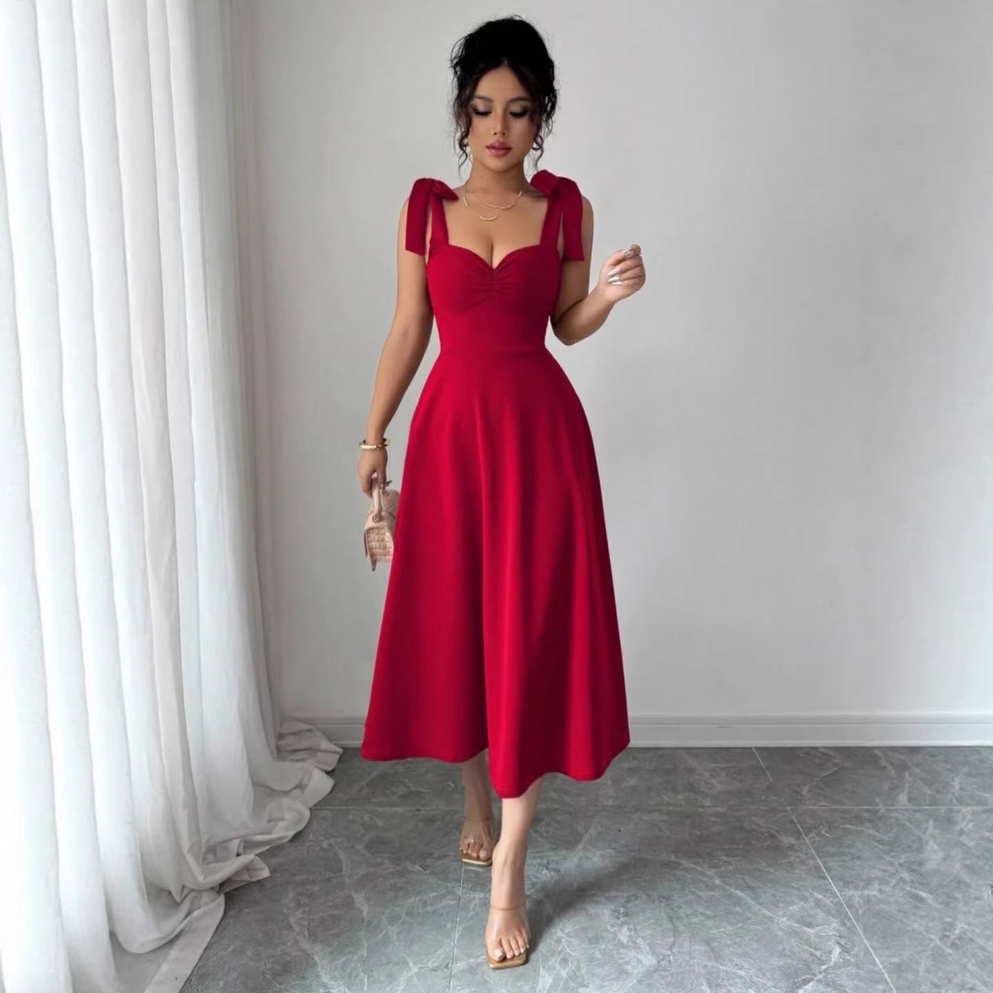 Lace-up Waist-cinching Maxi Dress