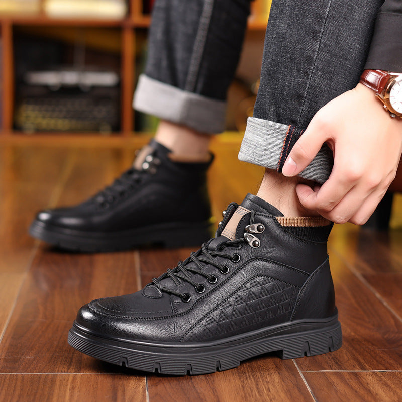 Mens Velvet Leather Boots High Top Warm Winter Shoes
