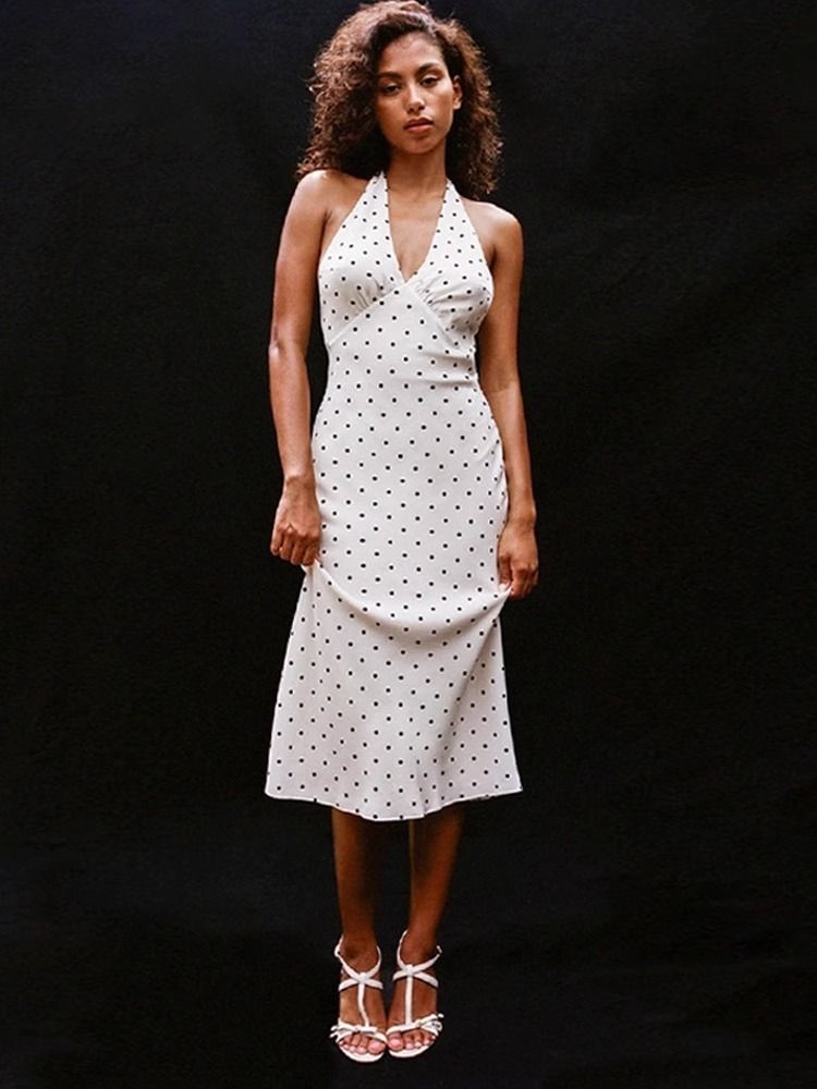 Polka Dot Sleeveless Backless Dress