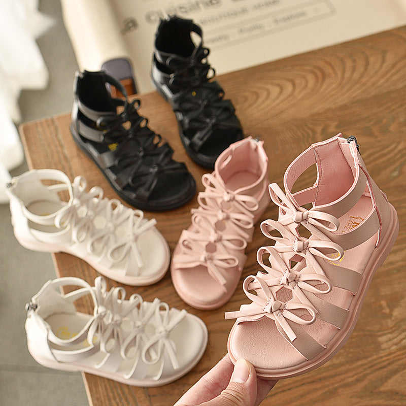 Summer girls' sandals soft leather roman shoes