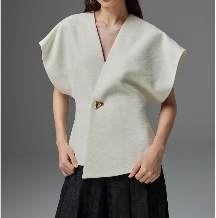 Asymmetric Single Button Sleeveless Vest