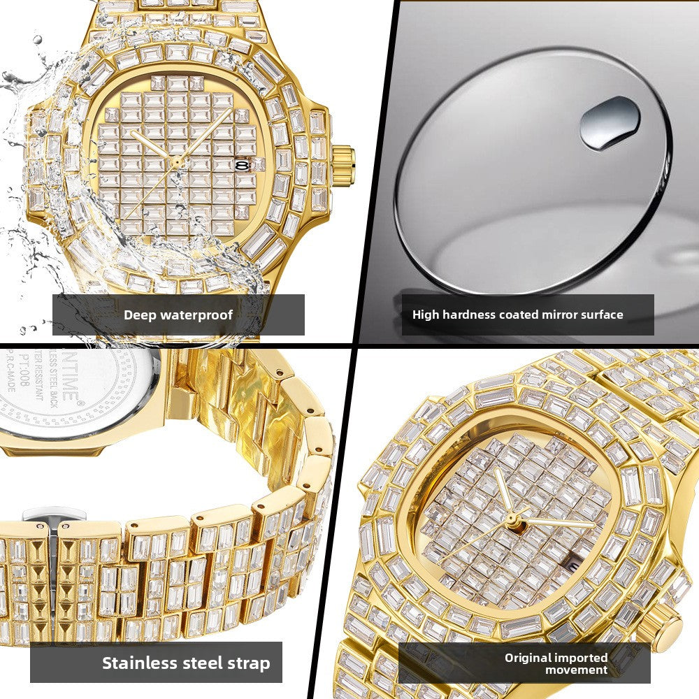Fashionable Diamond-Encrusted Starry Sky Waterproof Quartz Watch for Men