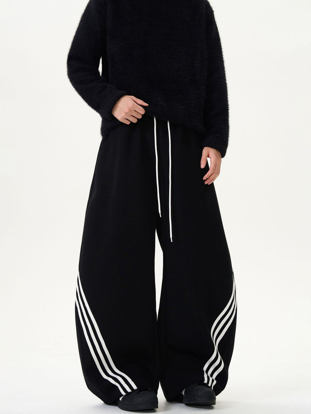 Elastic Waist Striped Wide Leg Sweatpants