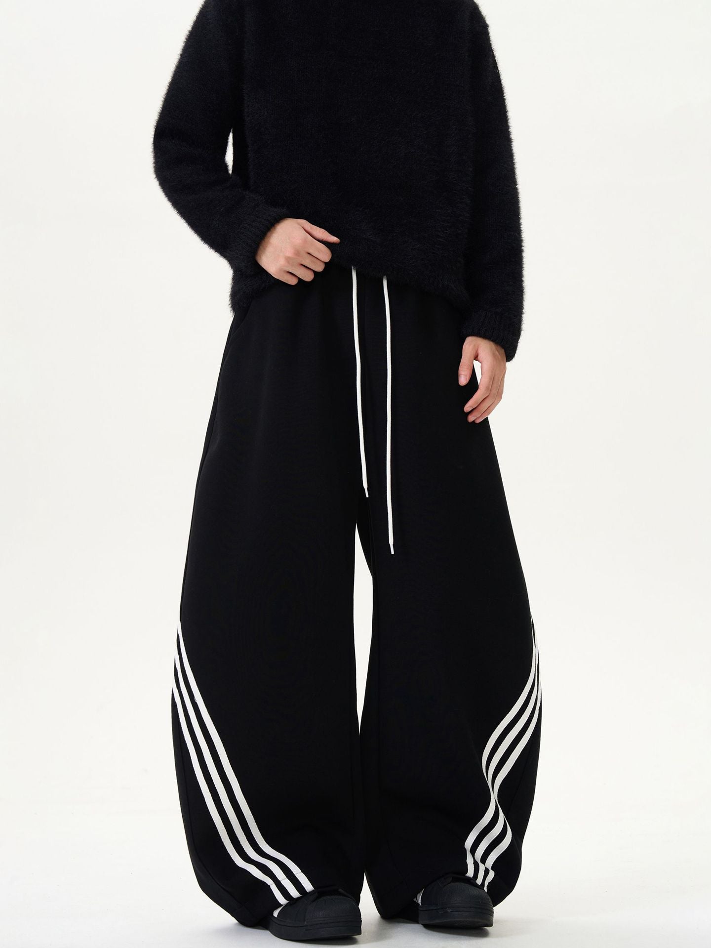 Elastic Waist Striped Wide Leg Sweatpants