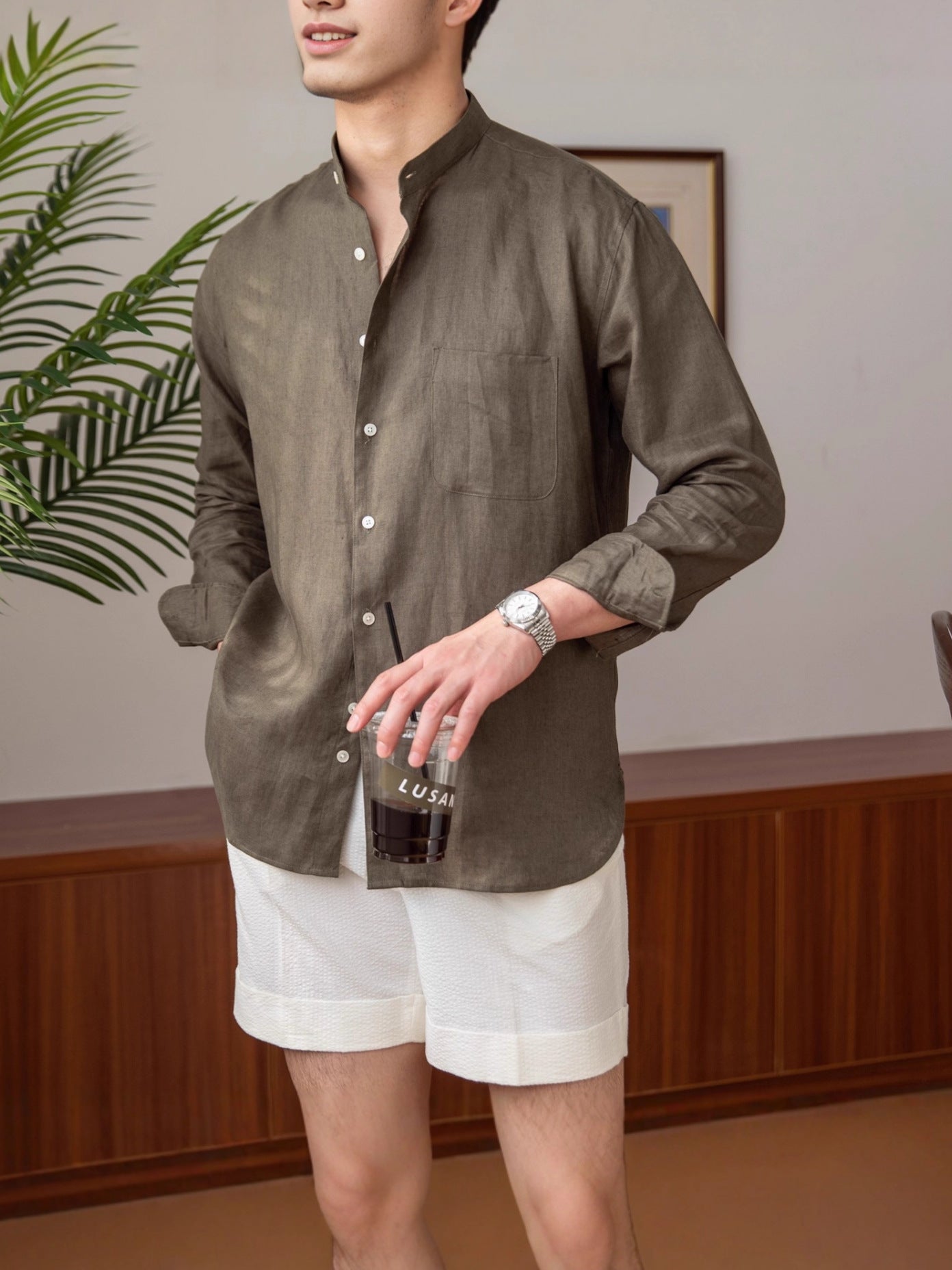 Men's stand-up collar shirt
