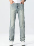 Mens Summer Elastic Straight Leg Jeans