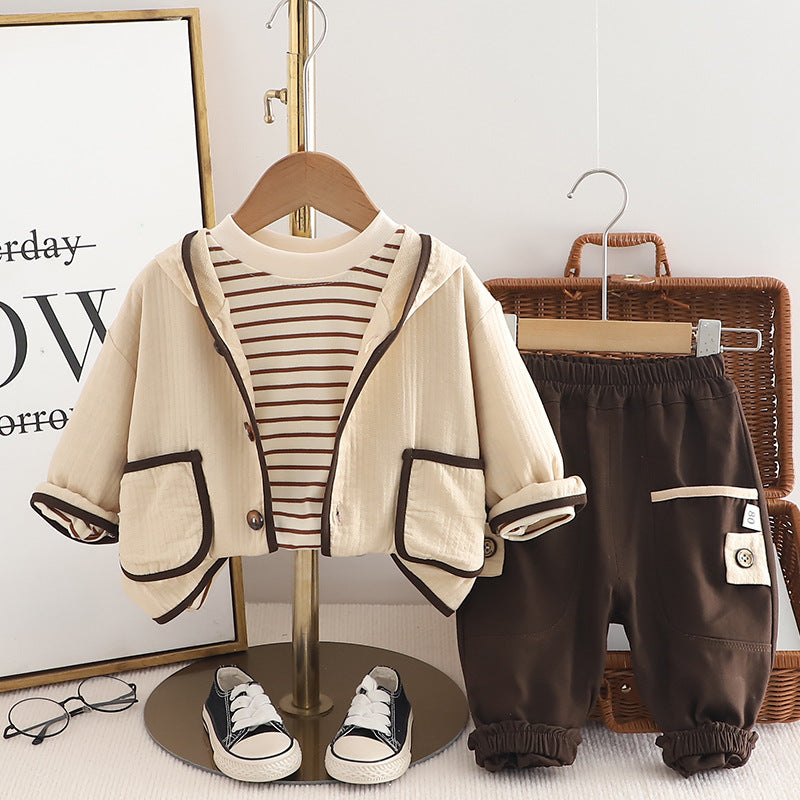 Boys Hooded Three-Piece Cotton Outfit
