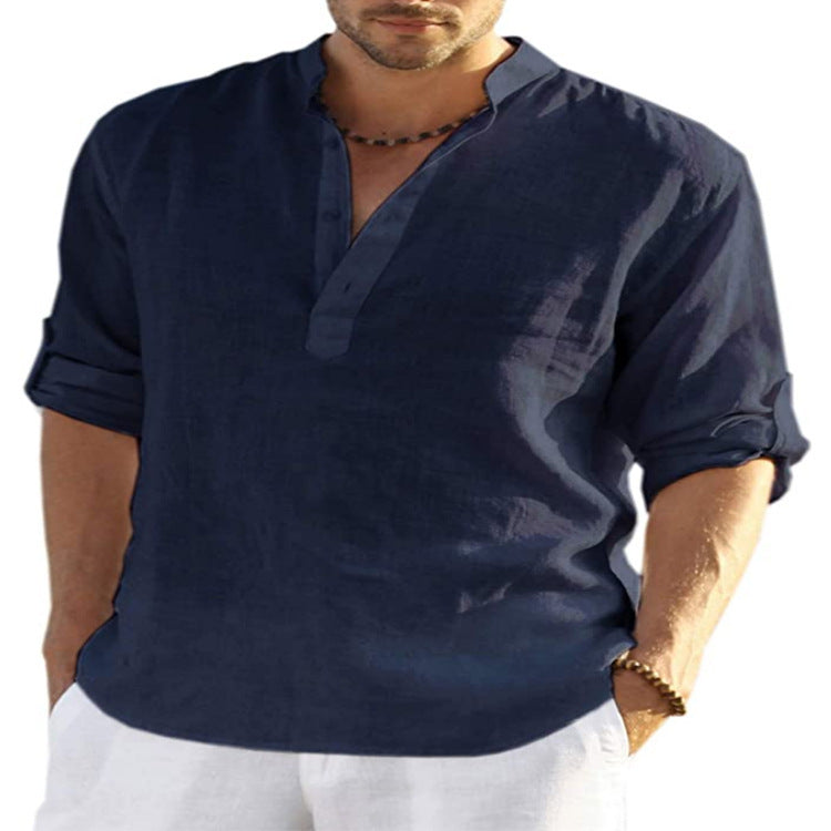 Mens Casual Cotton Linen Shirt