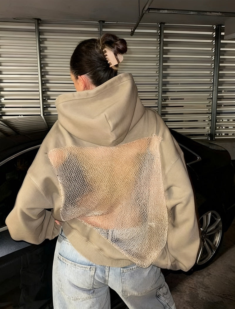 Womens Backless Mesh Hoodie