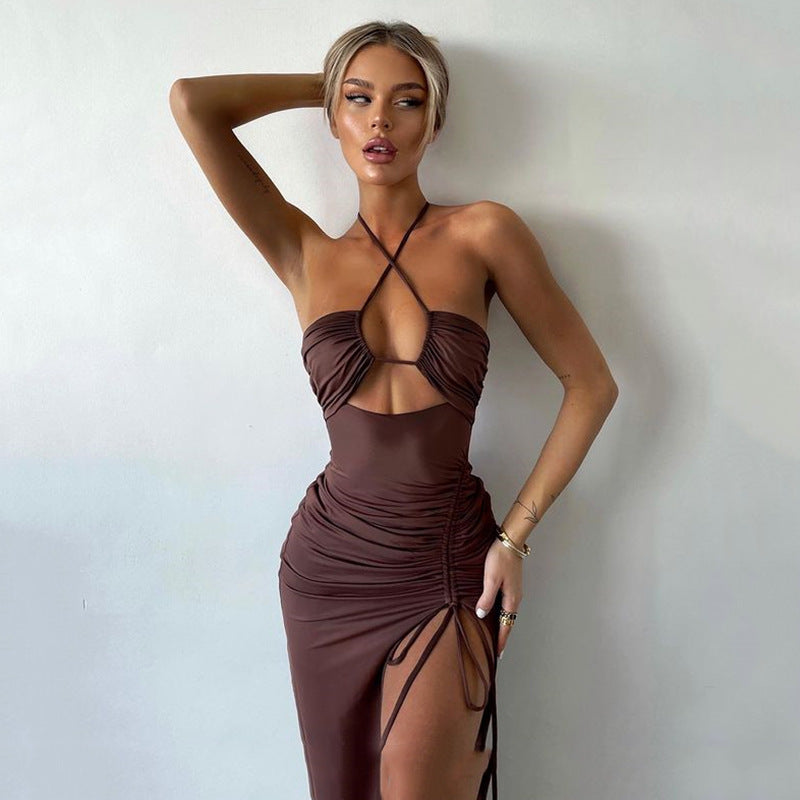 Sexy Halter neck Lace-up Split Dress Summer Y2K Fashion Party Baech Long Dresses For Womens Clothing