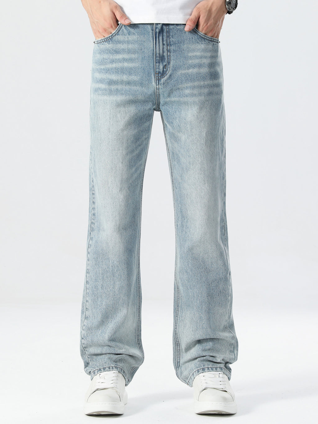 Mens Summer Elastic Straight Leg Jeans