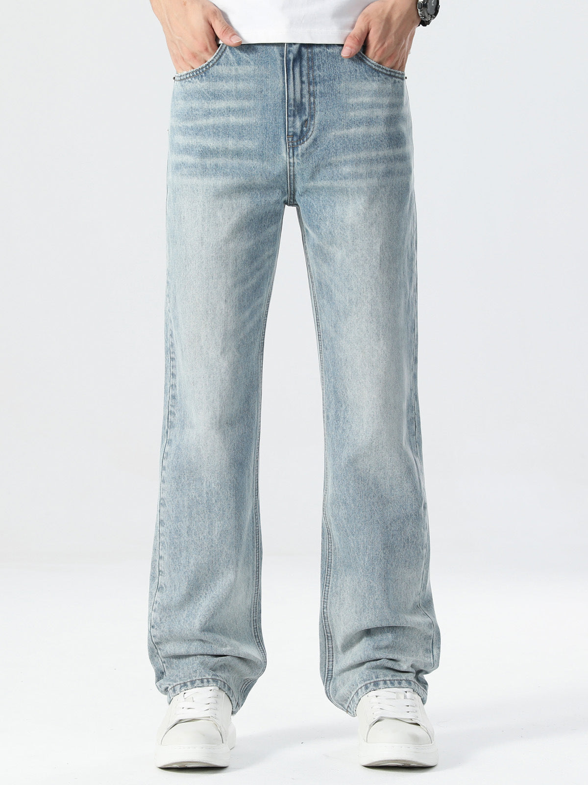 Mens Summer Elastic Straight Leg Jeans