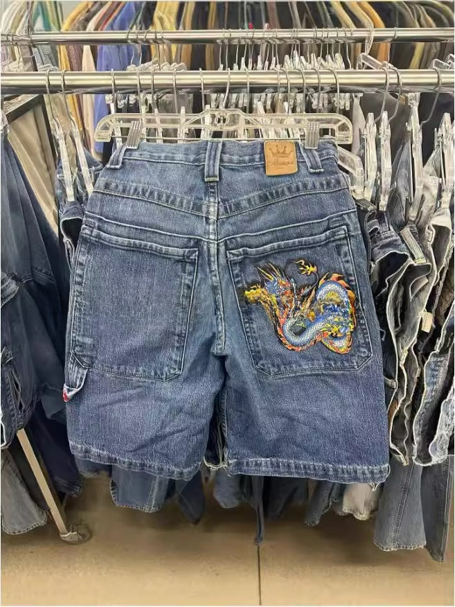 Men's Loose Straight Denim Shorts Casual Wide Leg