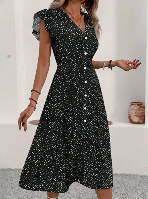 Ladies' Elegant Red Polka Dot Midi Skirt