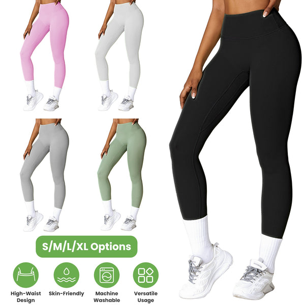 4 Sizes-5 Colors Option -- 1Pc Women's High Waist Workout Leggings Tummy Control Compression Yoga Tight Pants Gym Pants Athletic Running Leggings With 25In Inseam No Front Seam