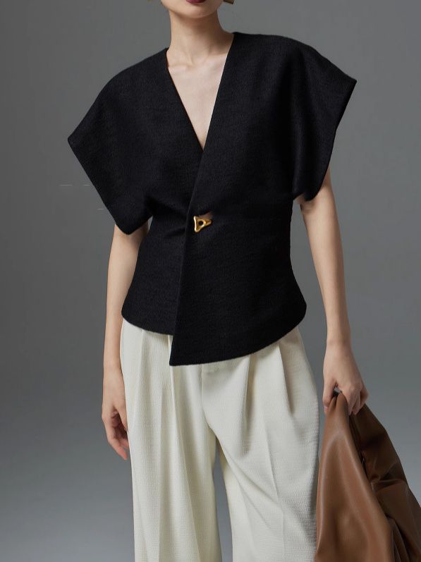 Asymmetric Single Button Sleeveless Vest