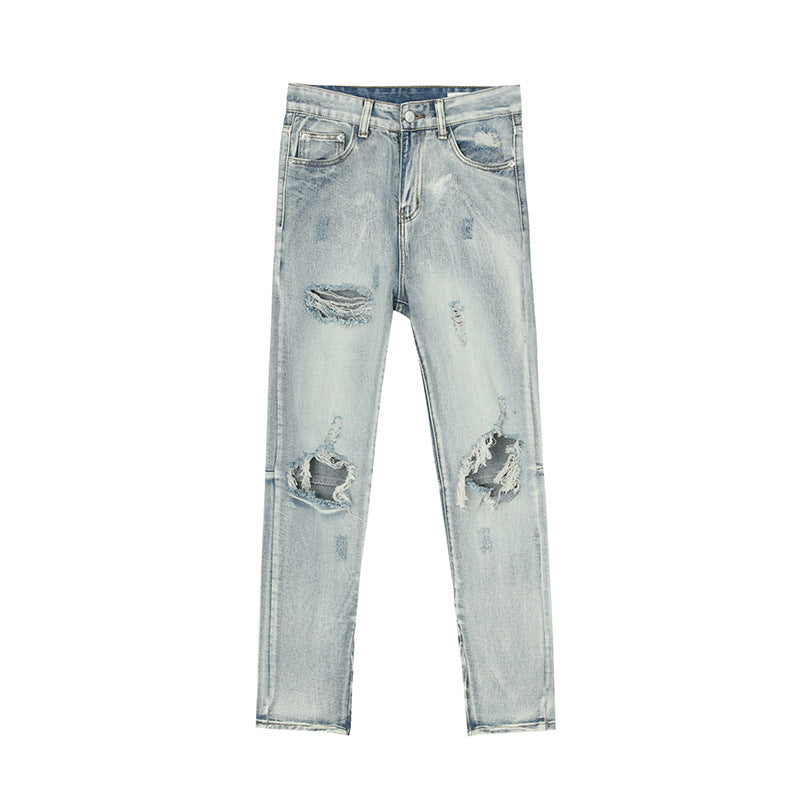 Light Blue Distressed Skinny Jeans for Men