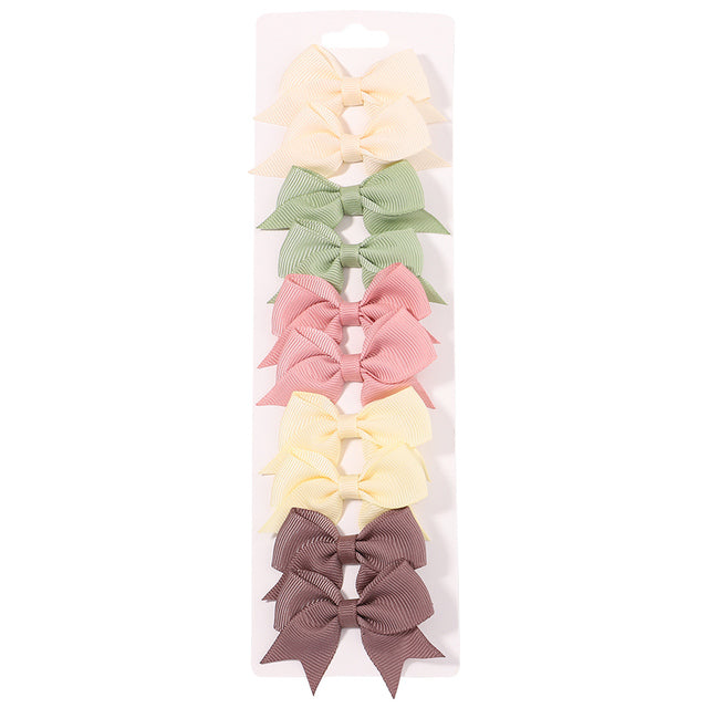 10Pcs Set New Solid Ribbon Bowknot Hair Clips For Baby Girls