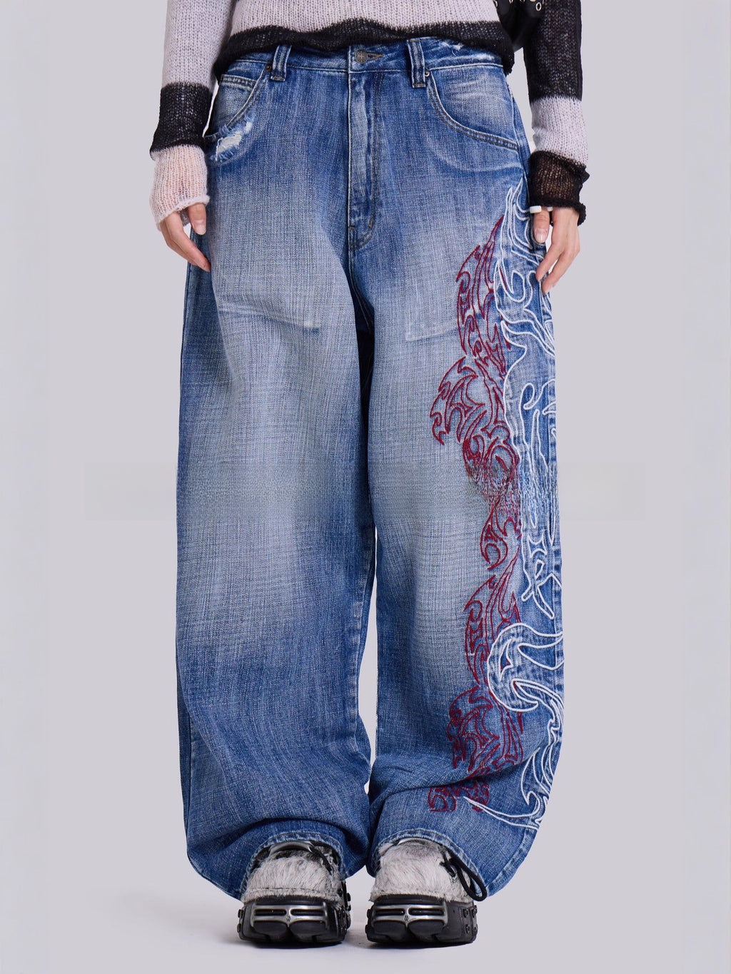 Embroidered Denim Trousers