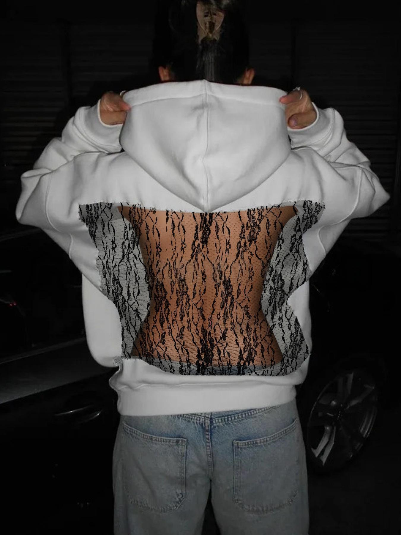 Womens Backless Mesh Hoodie