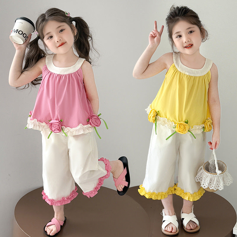 Girls Floral Halter Top and Flared Pants