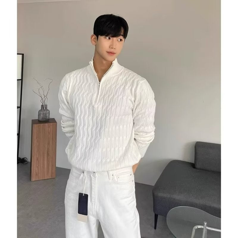 Mens Half Zip Acetate Sweater Slim Fit Long Sleeve