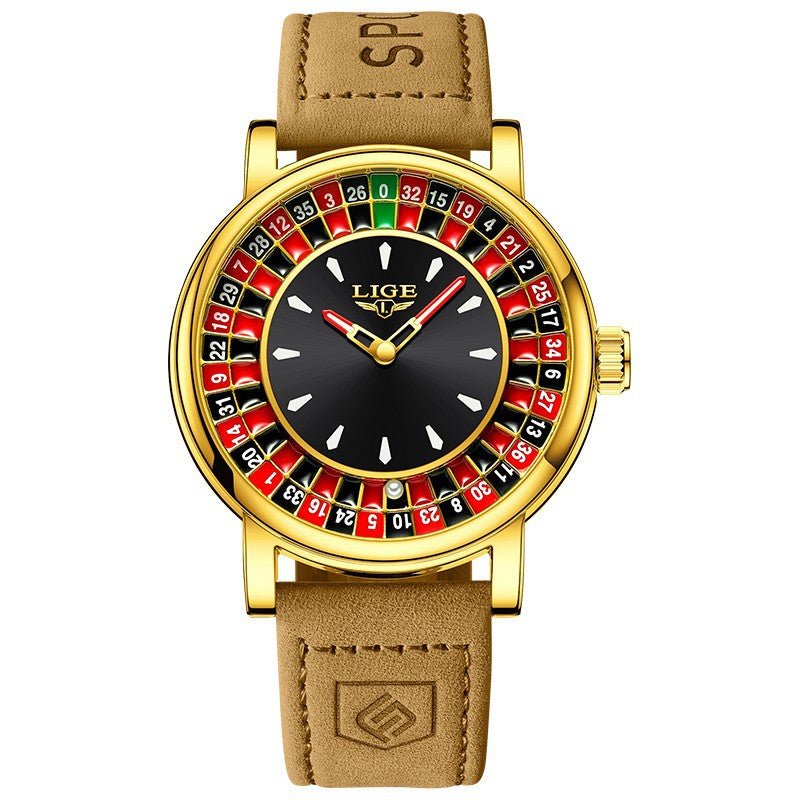Mens Roulette Luminous Waterproof Quartz Watch
