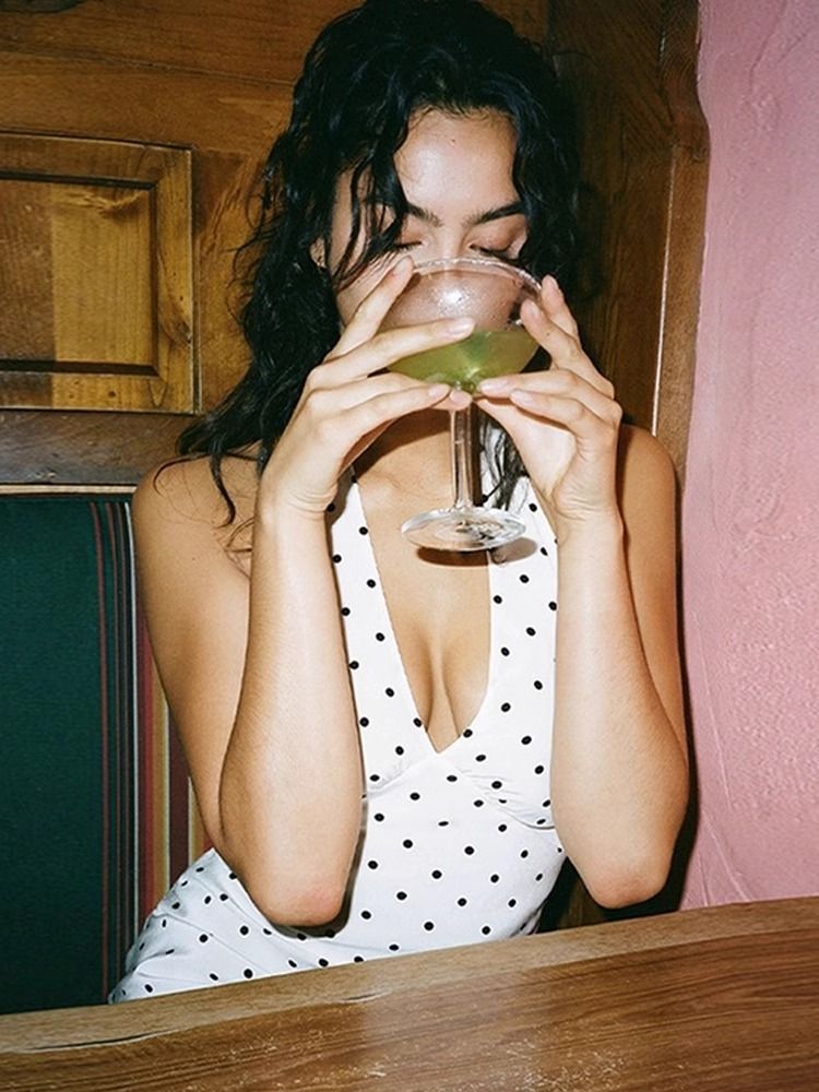 Polka Dot Sleeveless Backless Dress