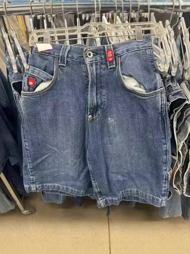 Men's Loose Straight Denim Shorts Casual Wide Leg