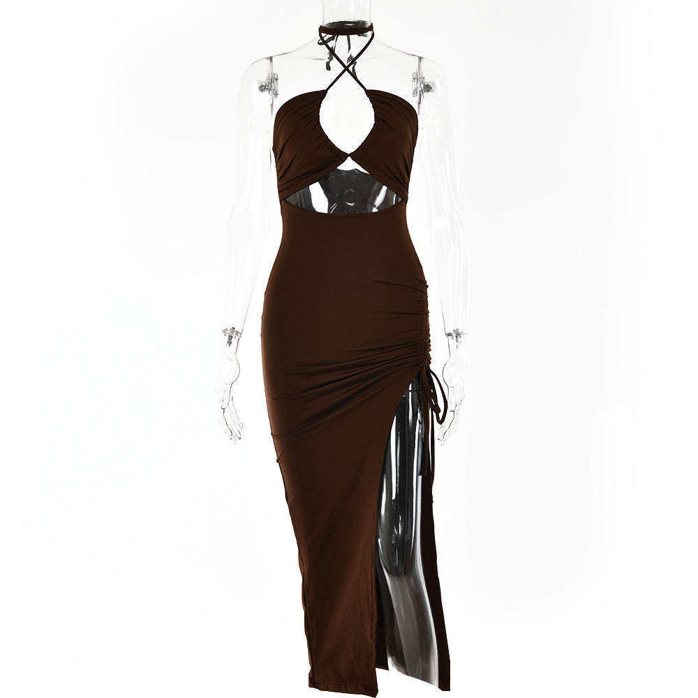 Sexy Halter neck Lace-up Split Dress Summer Y2K Fashion Party Baech Long Dresses For Womens Clothing