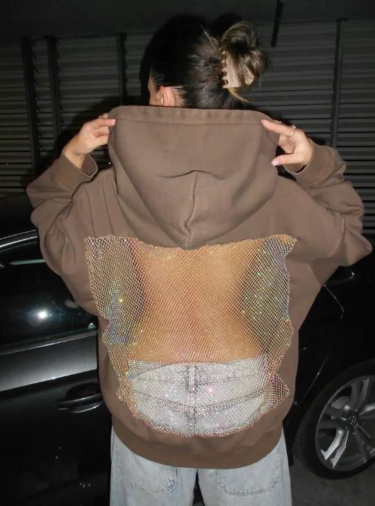 Womens Backless Mesh Hoodie