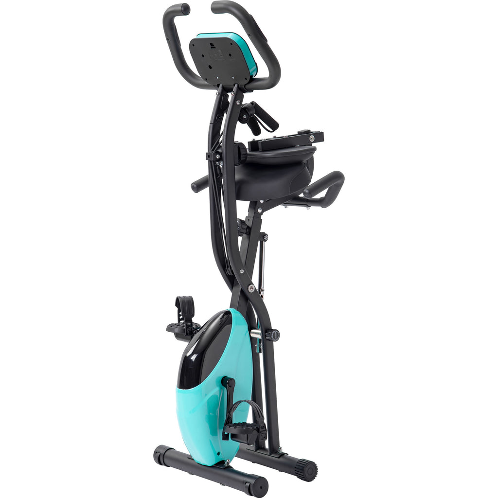 Folding Exercise Bike, Fitness Upright And Recumbent X-Bike With 16-Level Adjustable Resistance, Arm Bands And Backrest