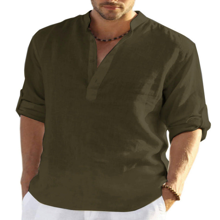 Mens Casual Cotton Linen Shirt