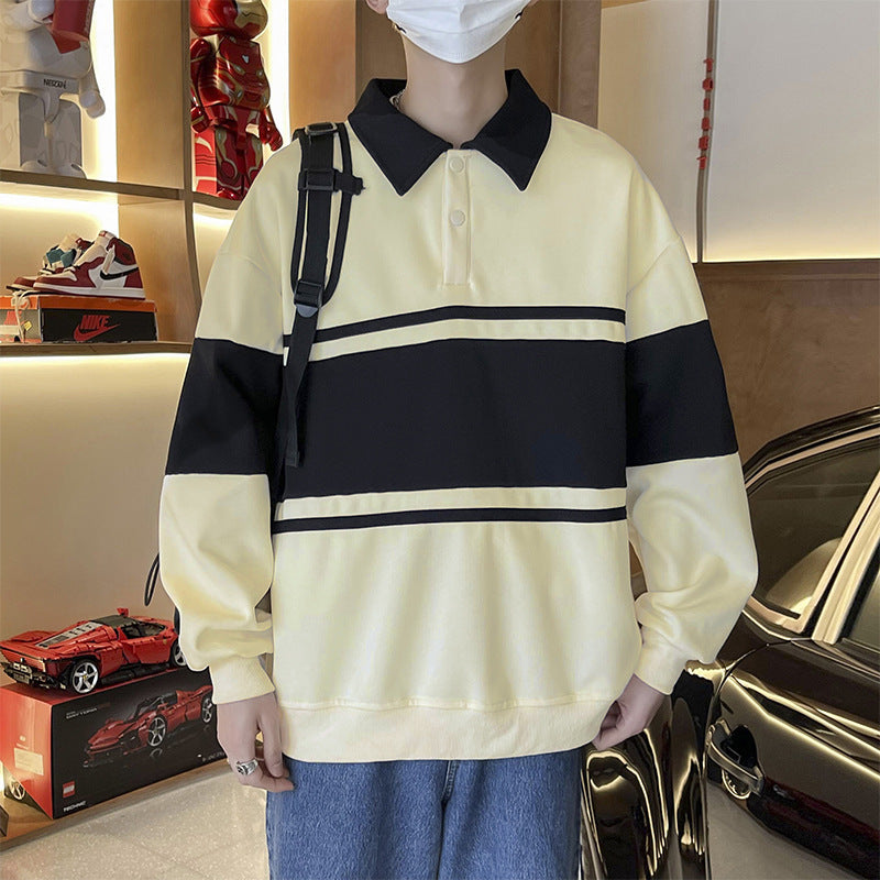 Retro Color Block Sweatshirt Unisex Loose Polo Shirt