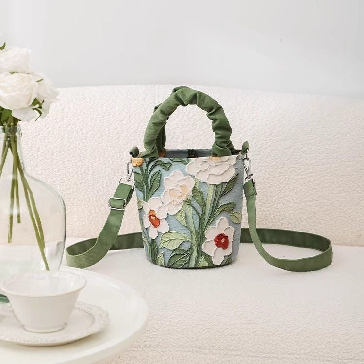 Floral Print Crossbody Bucket Bag