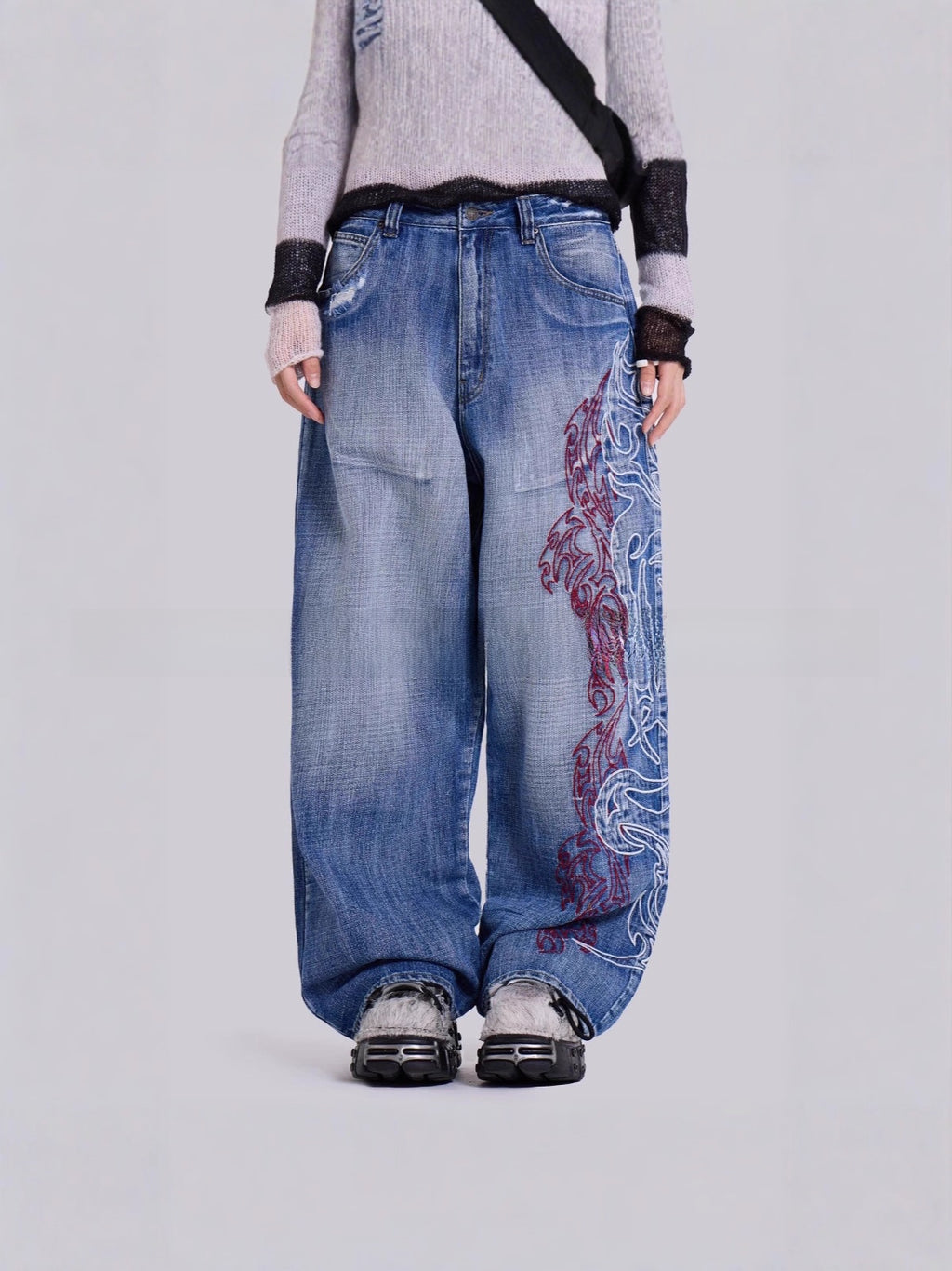 Embroidered Denim Trousers