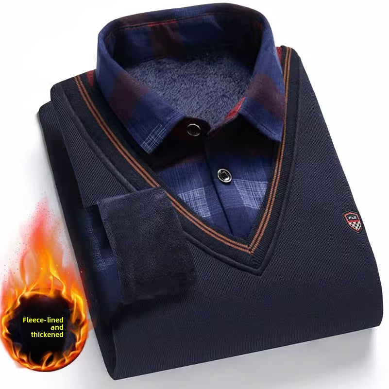 Fleece-Lined Knit Sweater for Men