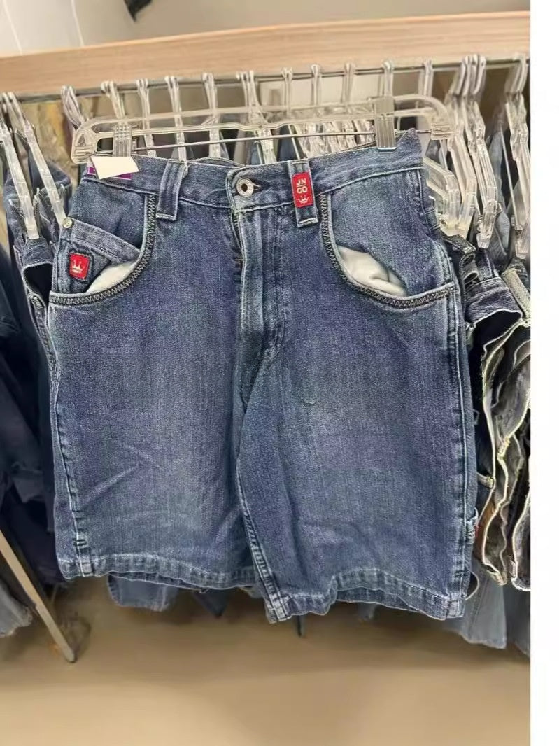 Men's Loose Straight Denim Shorts Casual Wide Leg