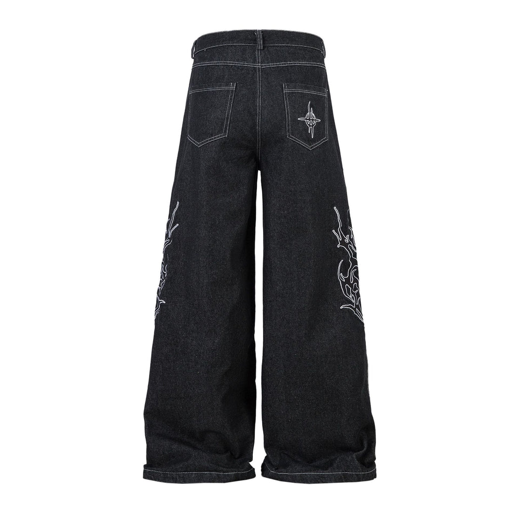 Retro Embroidered Loose Fit Denim Jeans