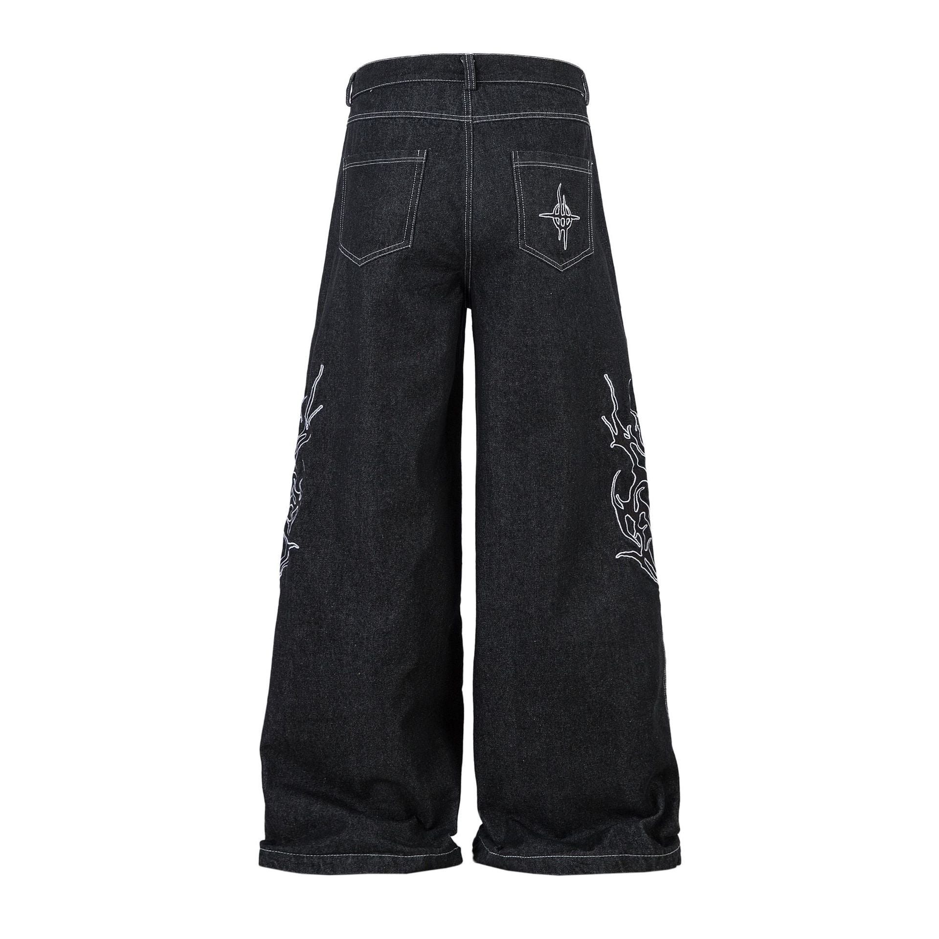 Retro Embroidered Loose Fit Denim Jeans